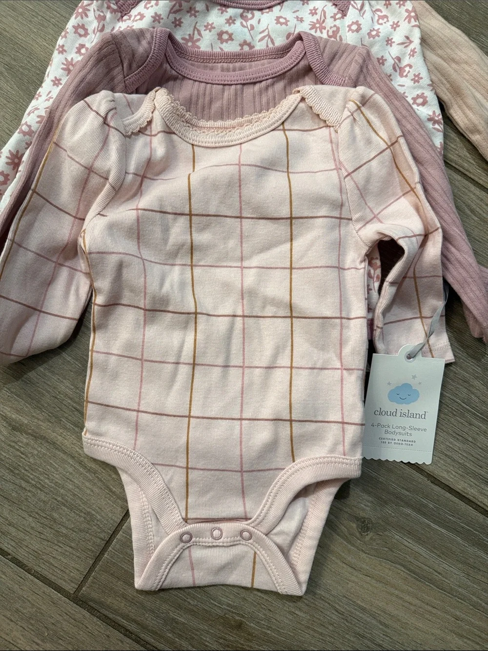 4 Pack Pink & Blush Long-Sleeve Baby One-Piece Bodysuits Sz 0-3